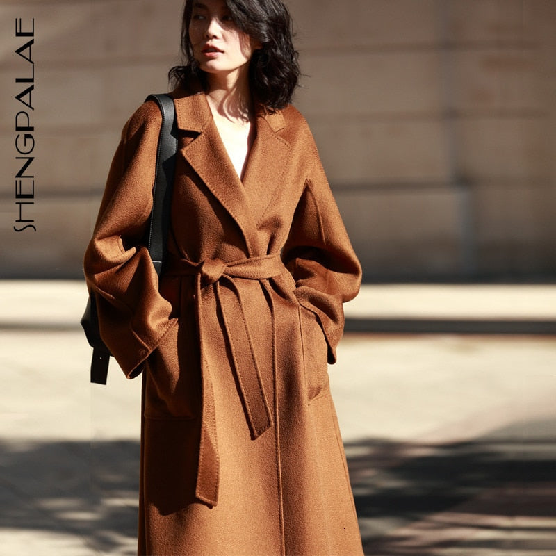 SHENGPALAE 2020 Winter High Quality Overcoat Two-sided Cashmere Overcoat