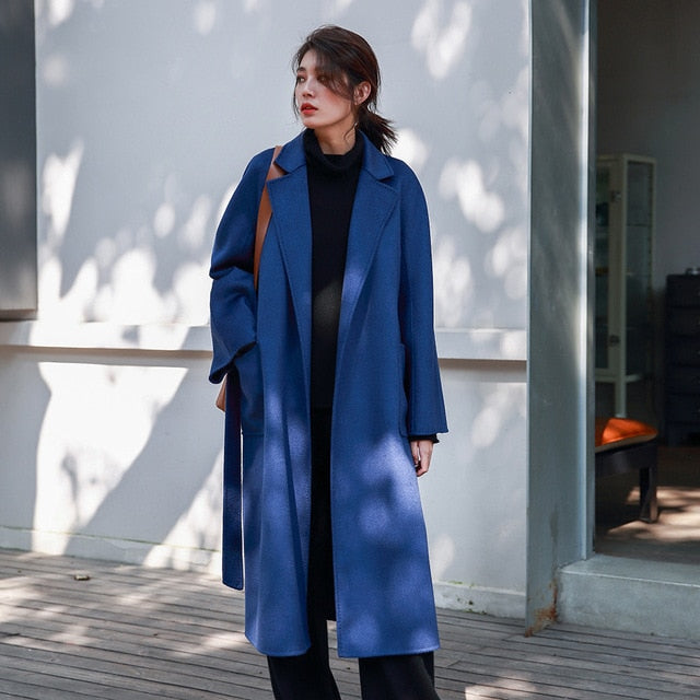 SHENGPALAE 2020 Winter High Quality Overcoat Two-sided Cashmere Overcoat