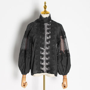 CHICEVER Elegant Embroidered Women's Shirt Scarf Collar Lantern