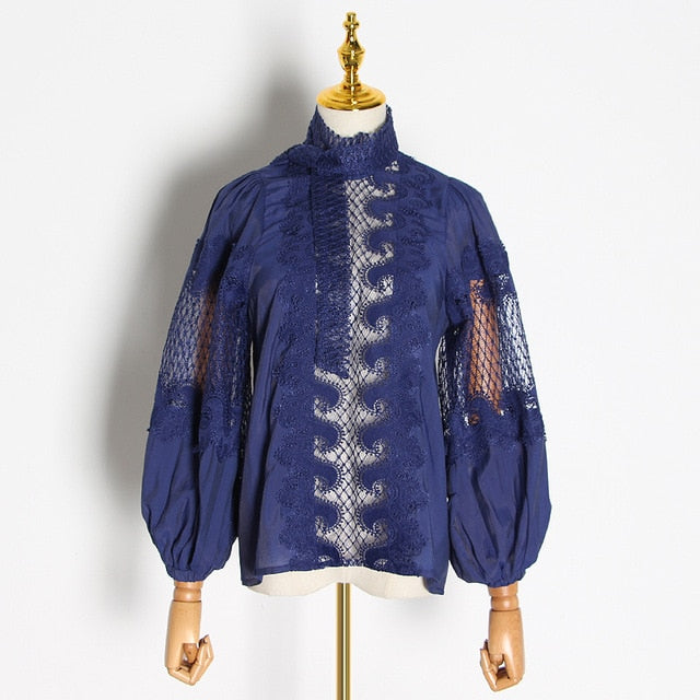 CHICEVER Elegant Embroidered Women's Shirt Scarf Collar Lantern