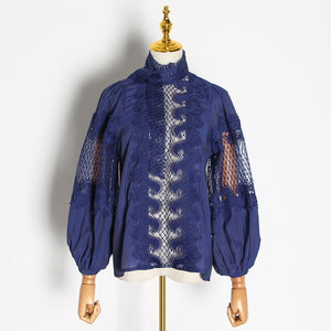 CHICEVER Elegant Embroidered Women's Shirt Scarf Collar Lantern