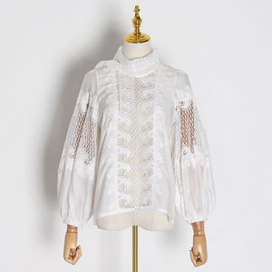 CHICEVER Elegant Embroidered Women's Shirt Scarf Collar Lantern